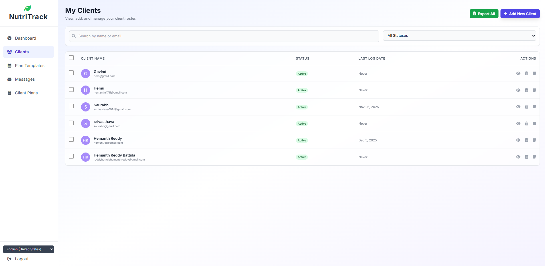 Client Management Interface